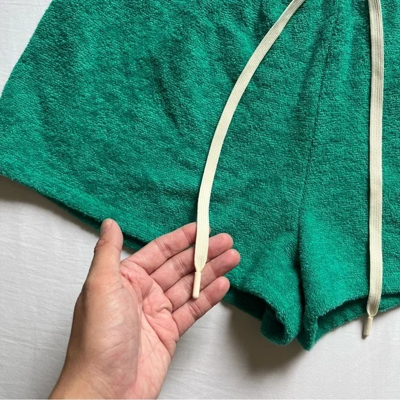 OUTERKNOWN green terry cloth knit high rise elastic waist drawstring shorts - Picture 2 of 7